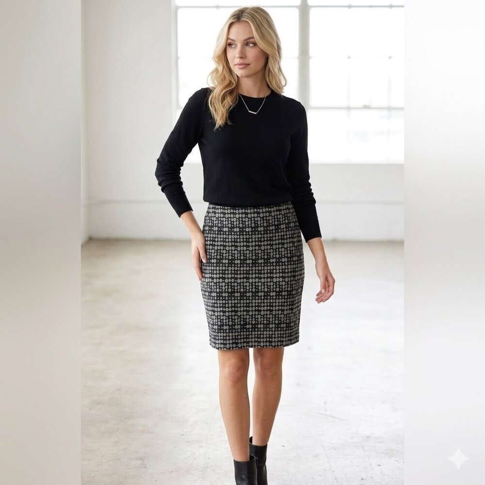 Loft Black & Grey Geometric Polka Dot Pencil Skirt - Size 6